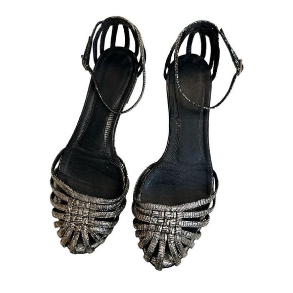 FENDI Metallic Caged Ankle Strap Leather Flats - Picture 1 of 10